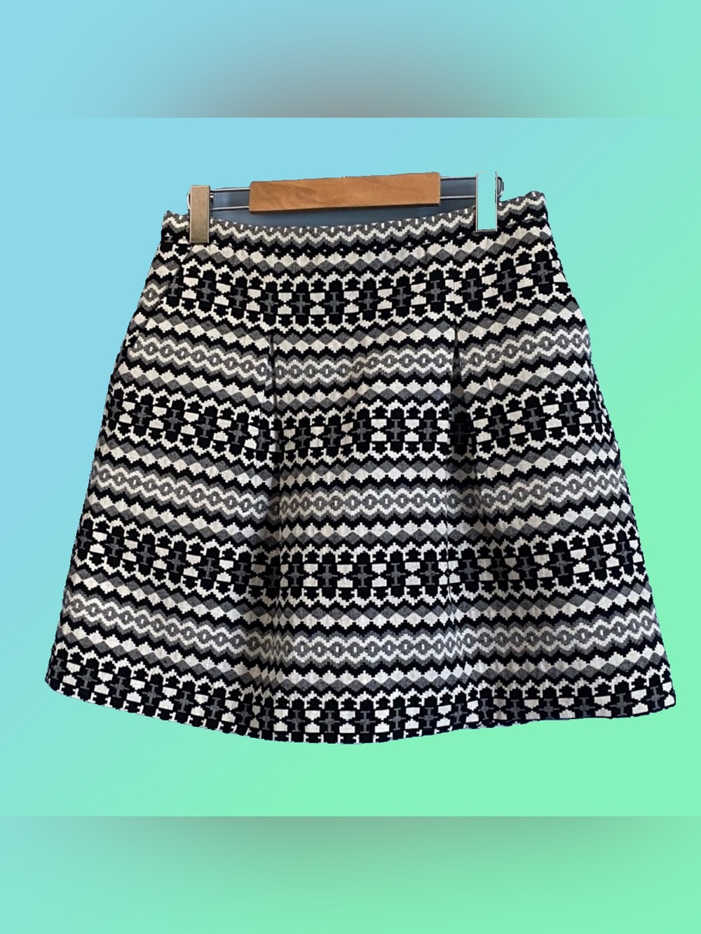 RW&CO. Black and White Geometric A-Line Skirt